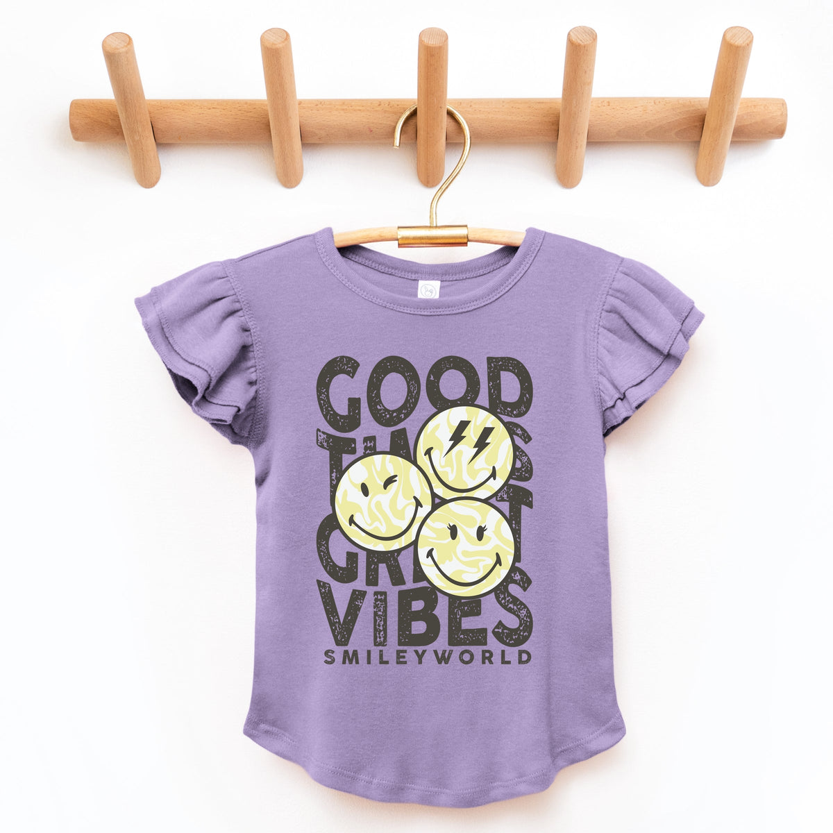 SmileyWorld Good Times Great Vibes - Flutter Sleeve Graphic T-Shirt