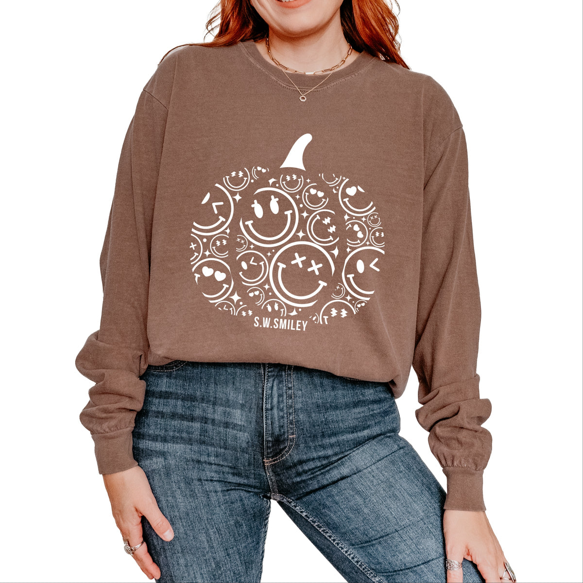 S.W.Smiley Pumpkin Outline - Garment Dyed Long Sleeve