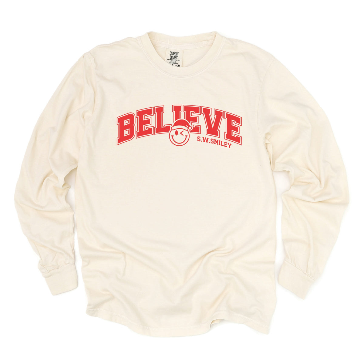 S.W.Smiley Varsity Believe - Womens Garment Dyed Long Sleeve