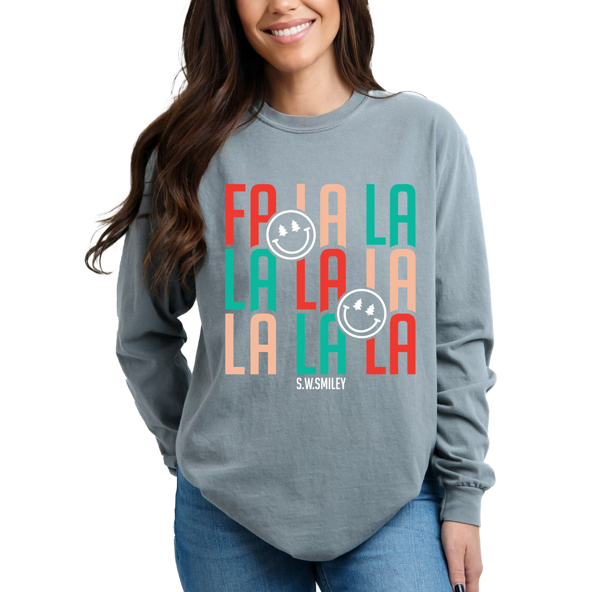 S.W.Smiley Fa La La - Womens Garment Dyed Long Sleeve