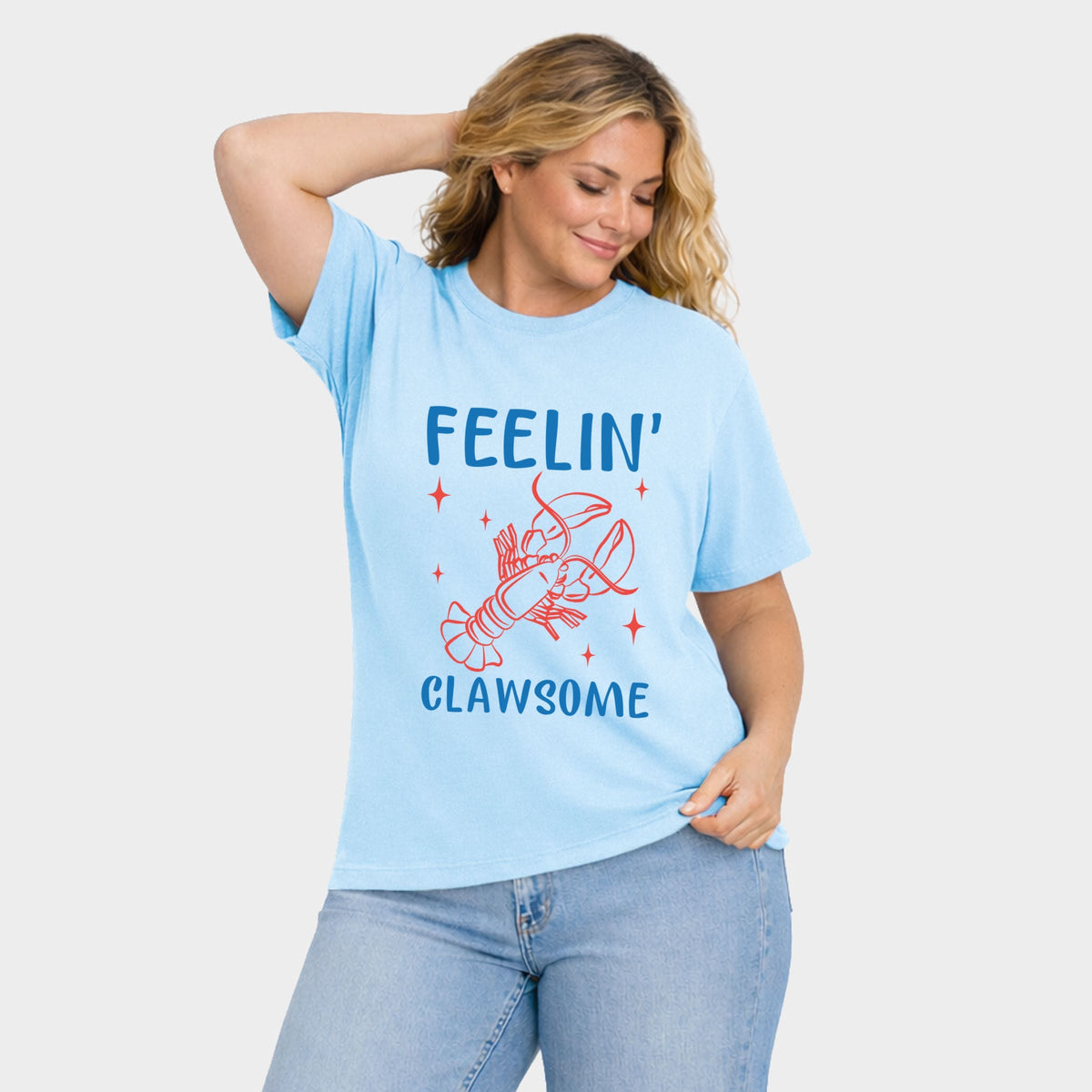 Feelin' Clawsome Lobster - Women's Plus Sized Garment Dyed Graphic T-Shirt
