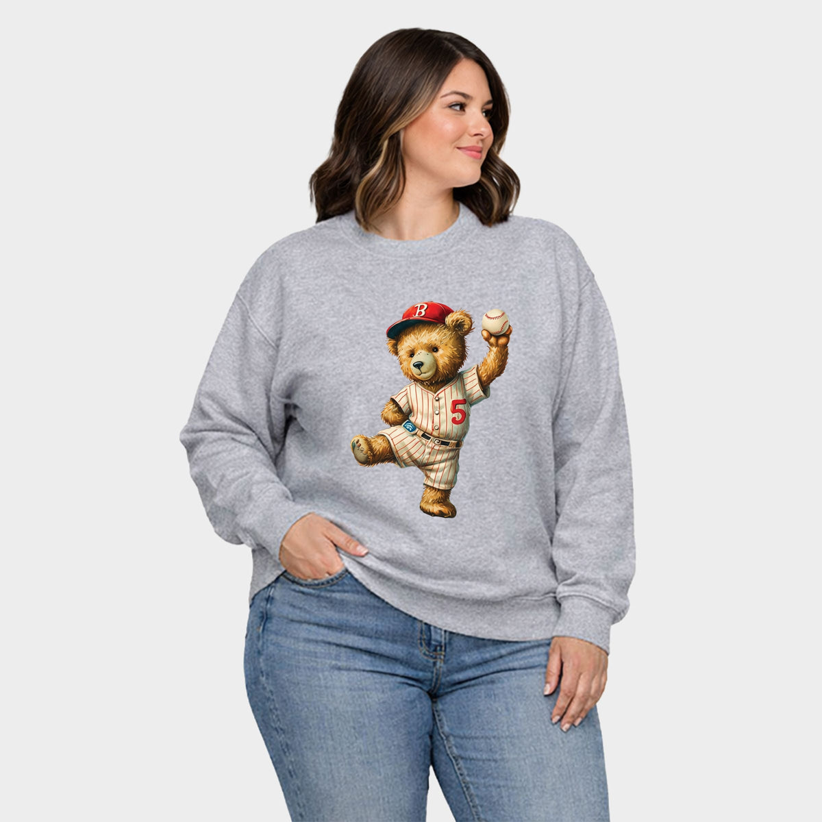 Baseball Bear - Women's Plus Sized Graphic Sweatshirt