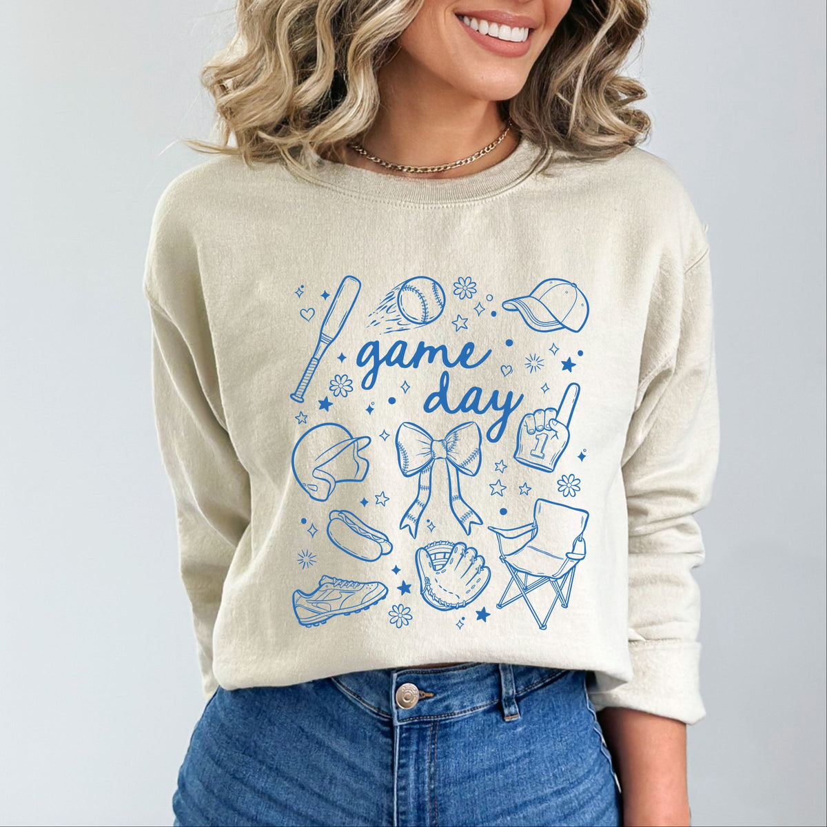 Baseball Game Day Sketched Collage - Women's Graphic Sweatshirt