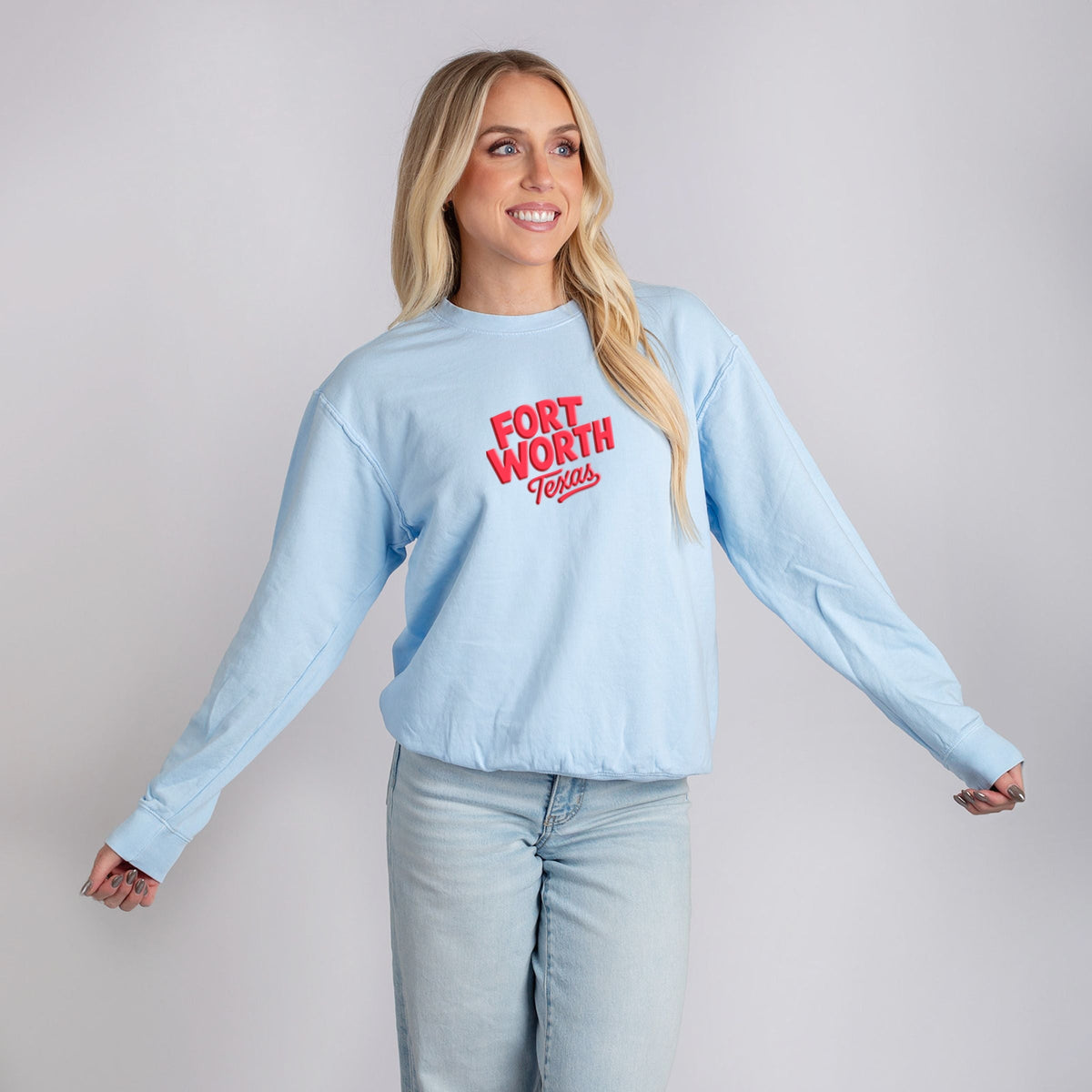Fort Worth Vibrant Puff Print - Women's Lightweight Garment Dyed Sweatshirt