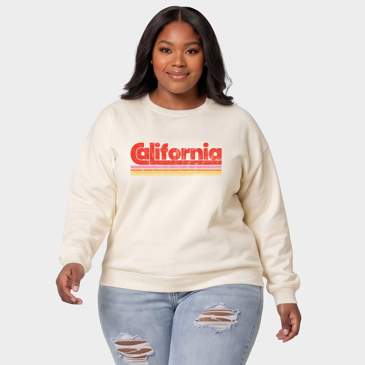 California Retro Stripes - Women's Plus Sized Graphic Sweatshirt