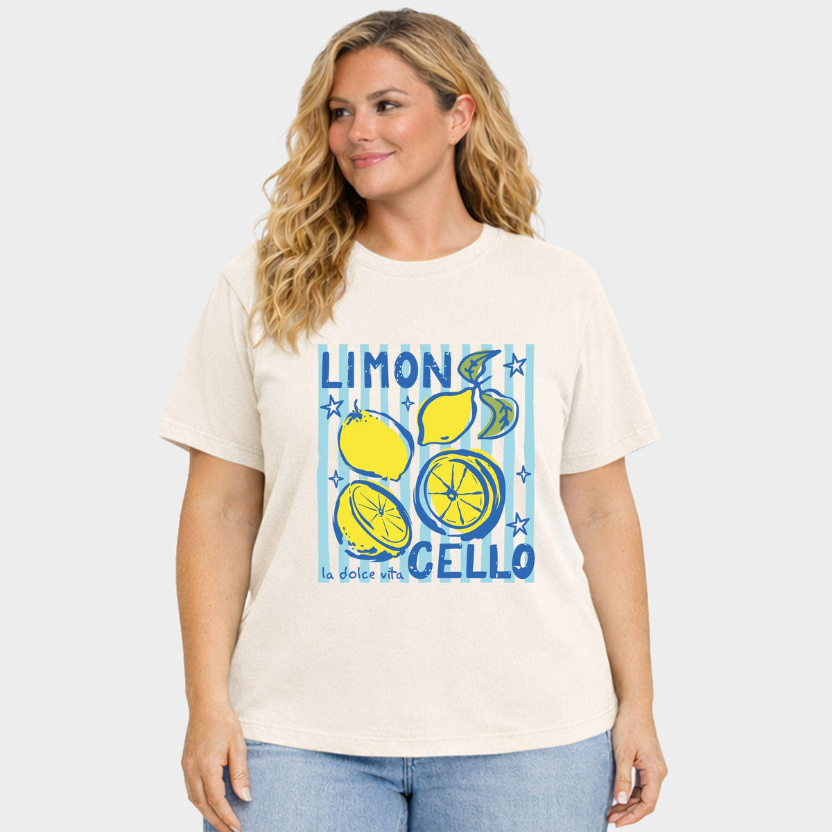 Limoncello Stripes - Women's Plus Sized Garment Dyed Graphic T-Shirt