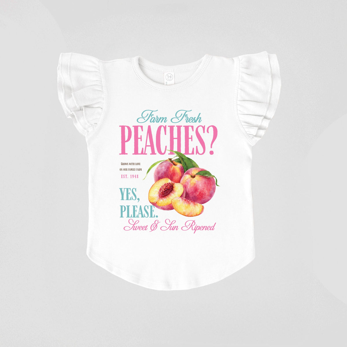 Farm Fresh Peaches - Girl's Flutter Sleeve Graphic T-Shirt