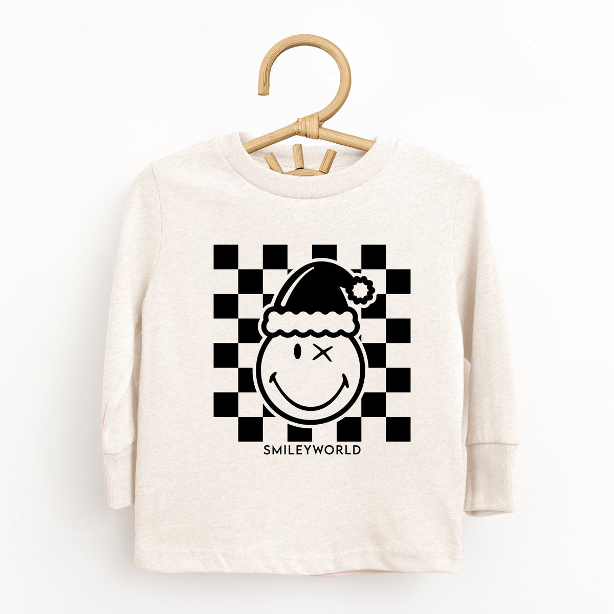 SmileyWorld Checkered Christmas Wink - Toddler Long Sleeve Graphic Tee