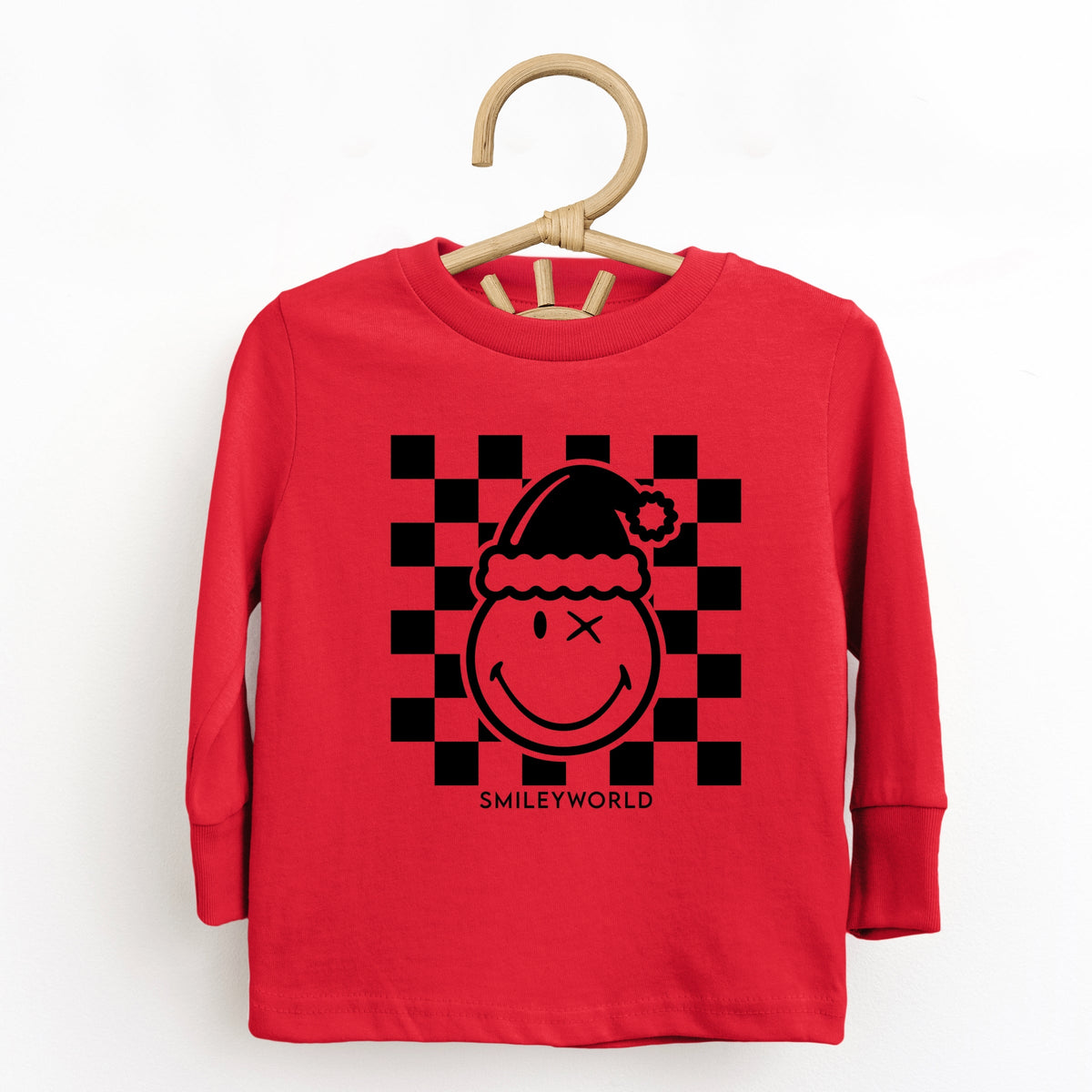 SmileyWorld Checkered Christmas Wink - Toddler Long Sleeve Graphic Tee