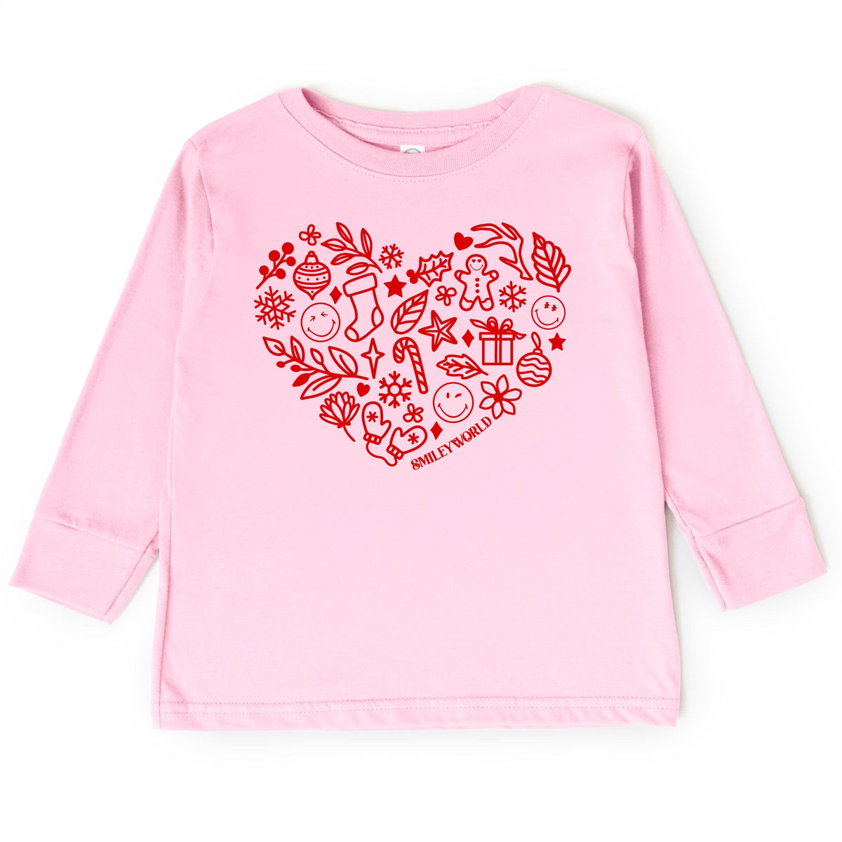 SmileyWorld Christmas Outline Heart - Toddler Long Sleeve Graphic Tee