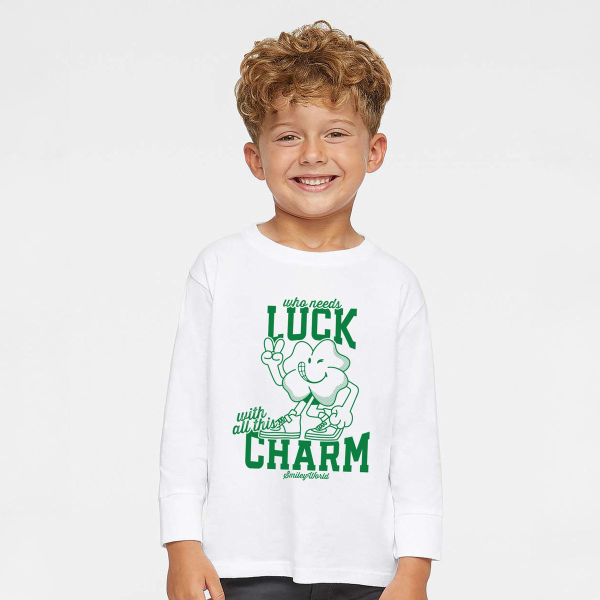 SmileyWorld Who Needs Luck - Toddler Long Sleeve Graphic Tee