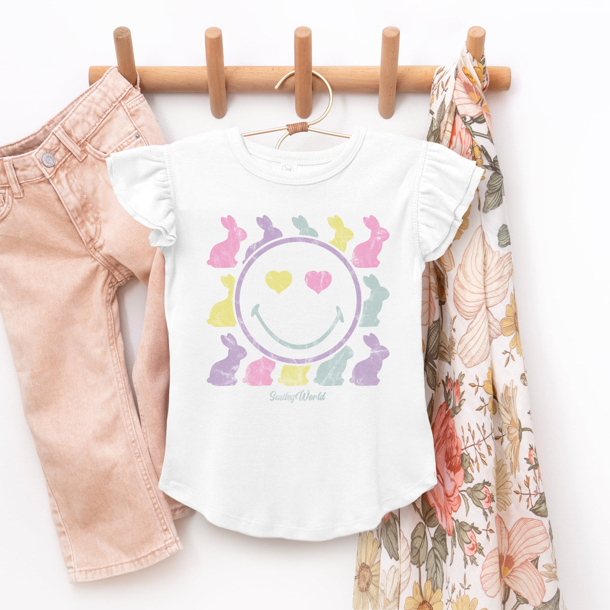 SmileyWorld Bunny Silhouettes - Flutter Sleeve Graphic T-Shirt