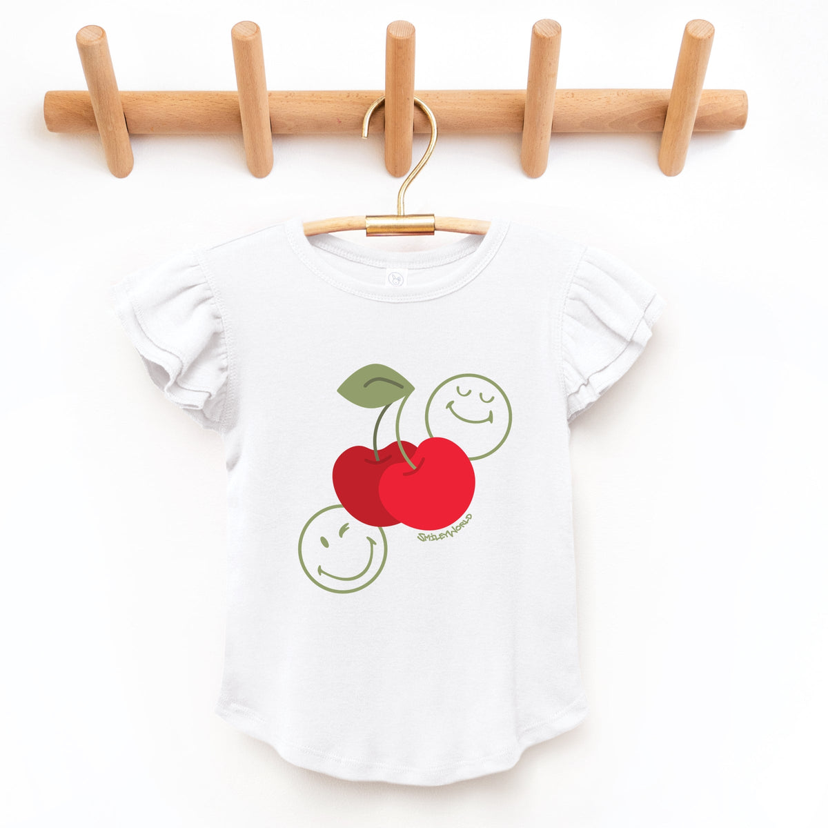 SmileyWorld Cherry Bunch - Girl's Flutter Sleeve Graphic T-Shirt