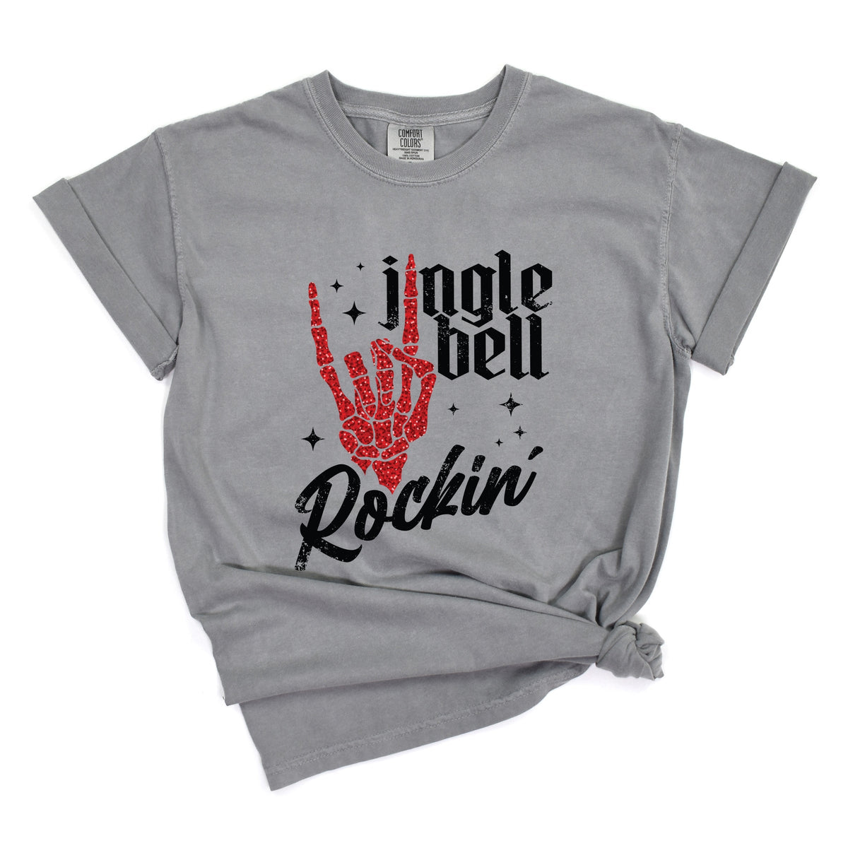 Jingle Bell Rockin' Skeleton Glitter - Women's Garment Dyed Tee