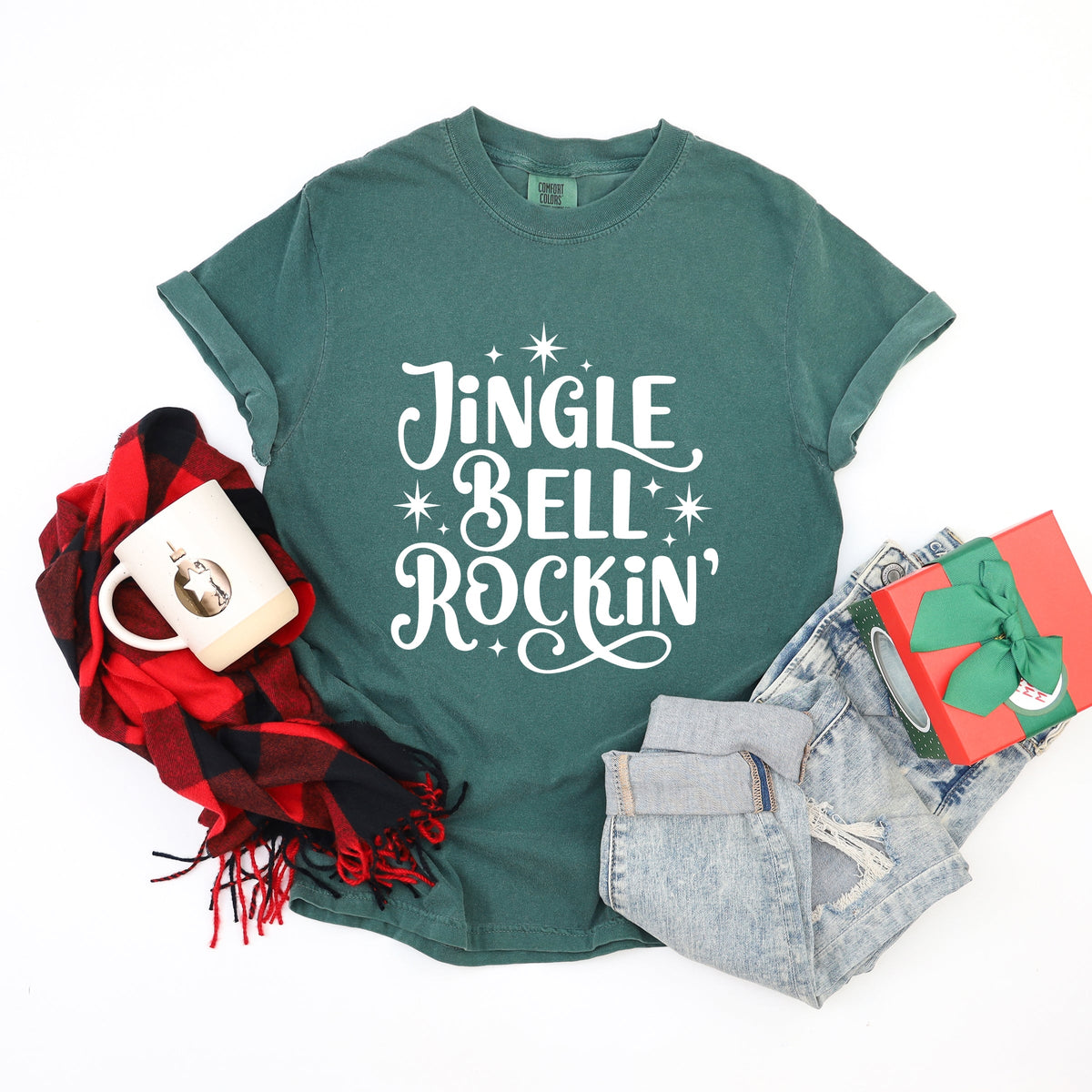 Jingle Bell Rockin' Sparkle - Womens Garment Dyed Tee