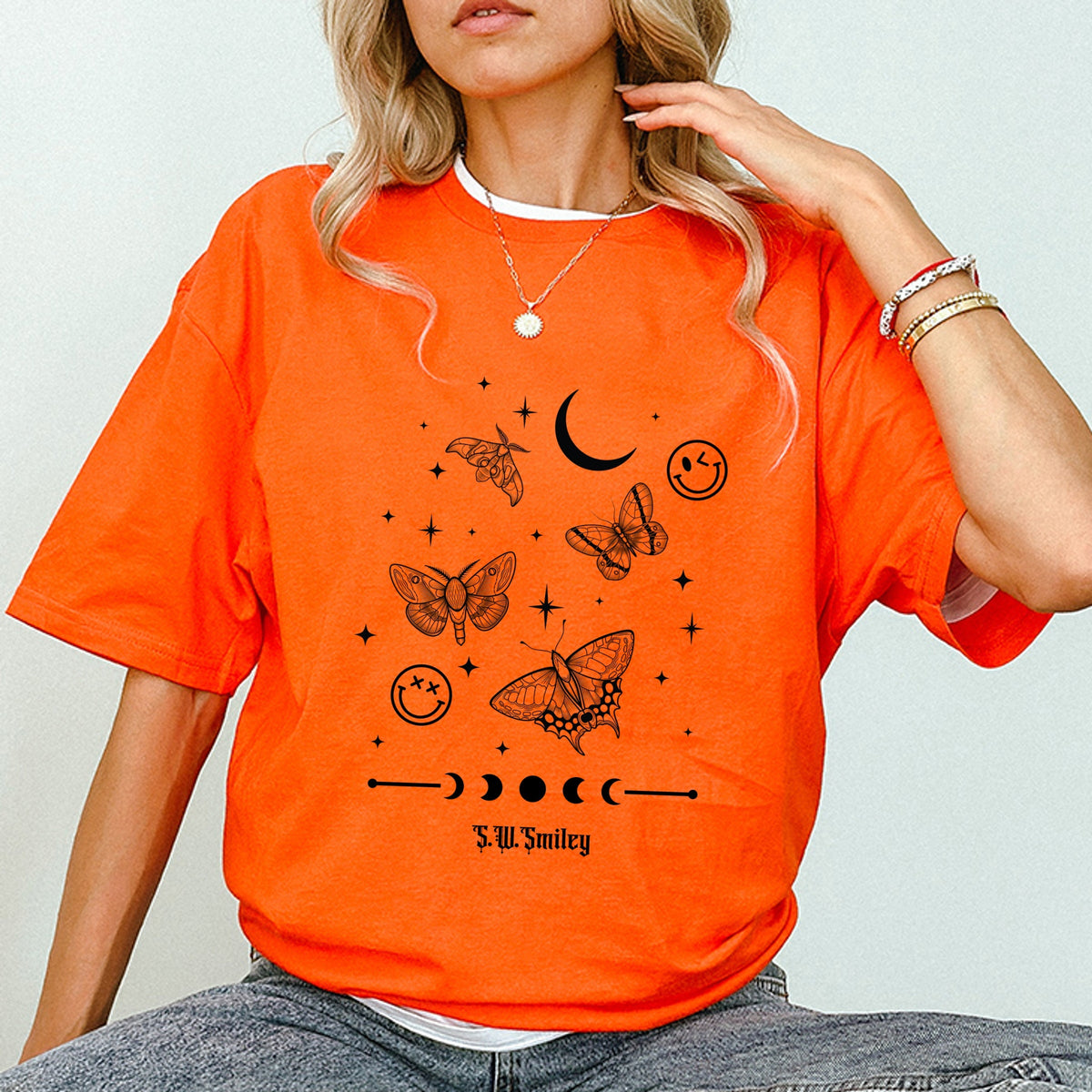 S.W.Smiley Witchy Moth - Women's Short Sleeve Graphic T-Shirt