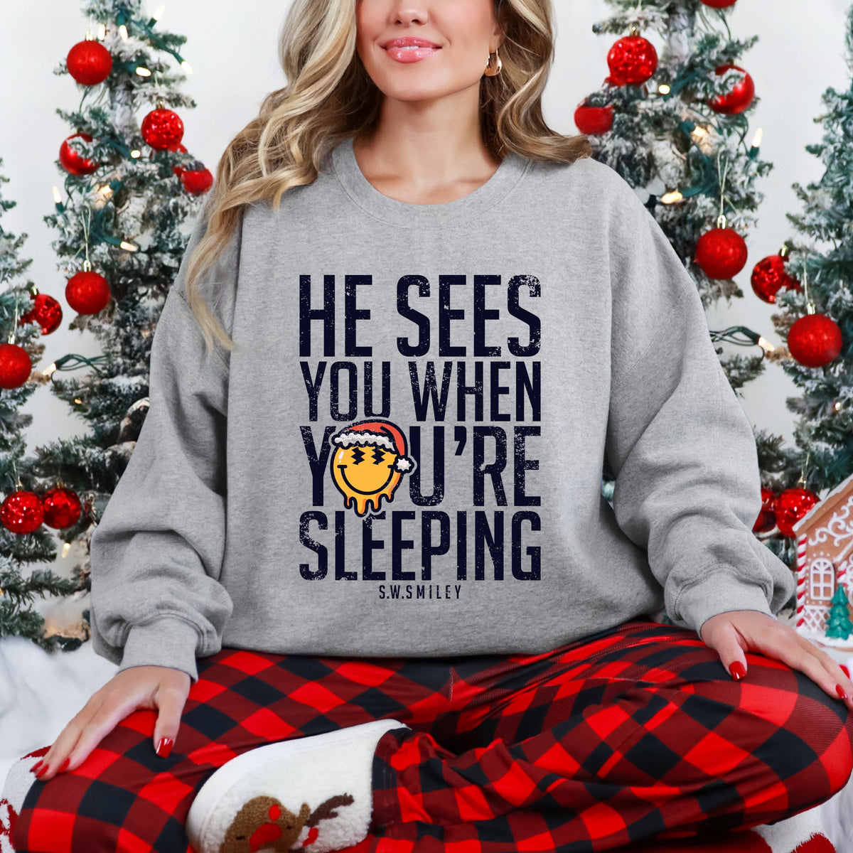 S.W.Smiley He Sees You When You're Sleeping - Women's Graphic Sweatshirt