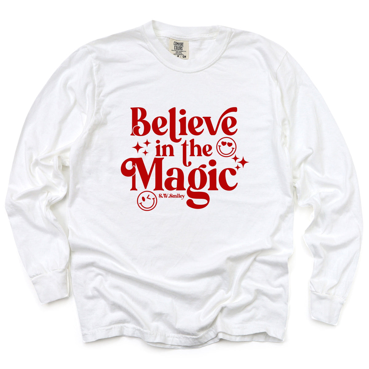 S.W.Smiley Believe in Magic Sparkle - Women's Garment Dyed Long Sleeve Graphic T-Shirt