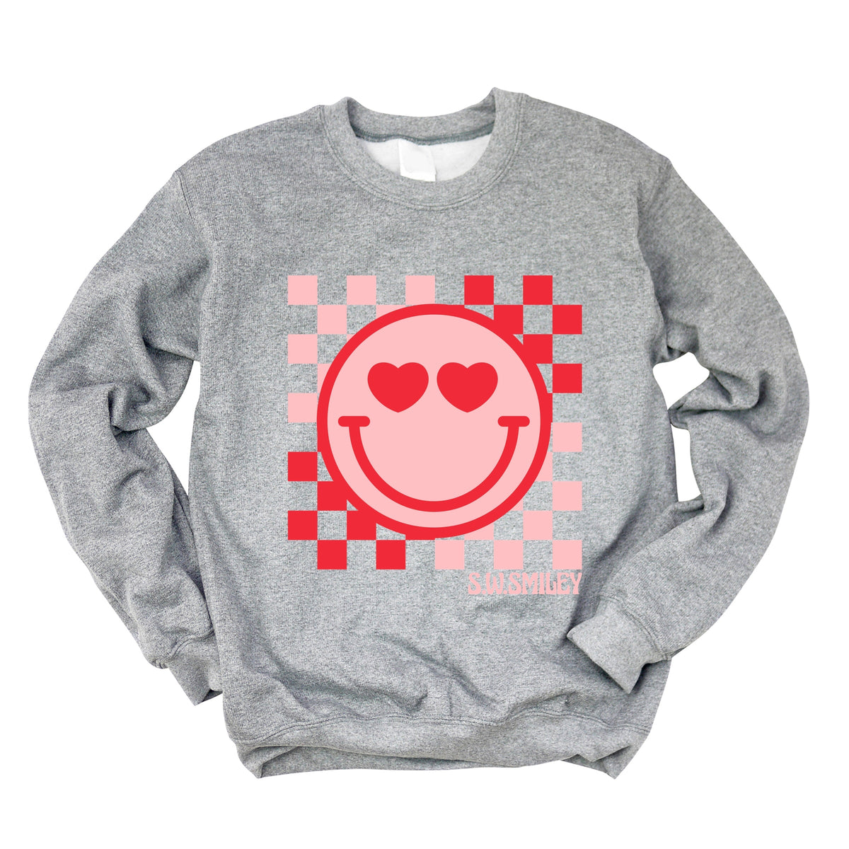 S.W.Smiley Checkered Heart Eyes Smiley - Women's Graphic Sweatshirt