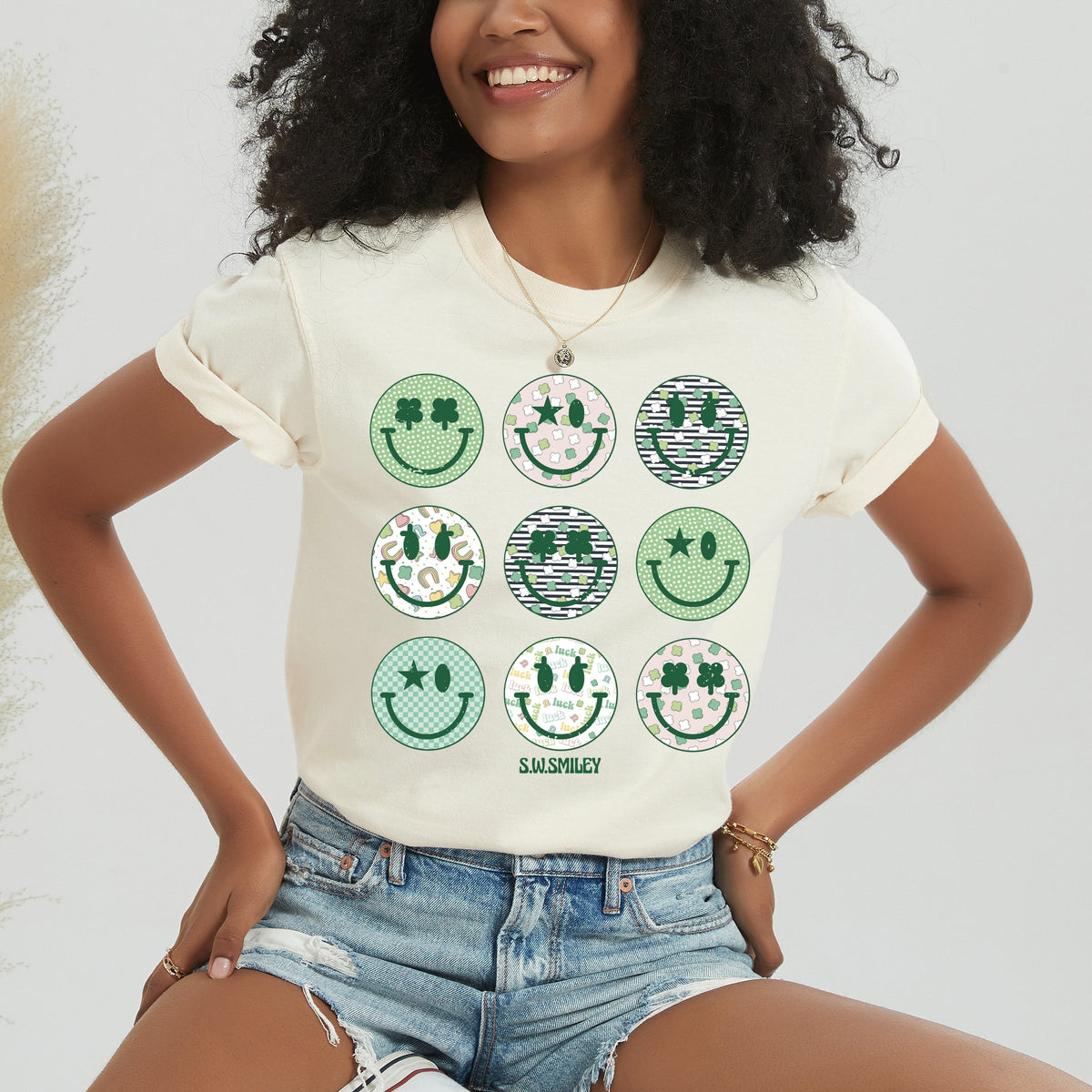 S.W.Smiley St. Patrick's Smiley Chart - Women's Garment Dyed Graphic T-Shirt