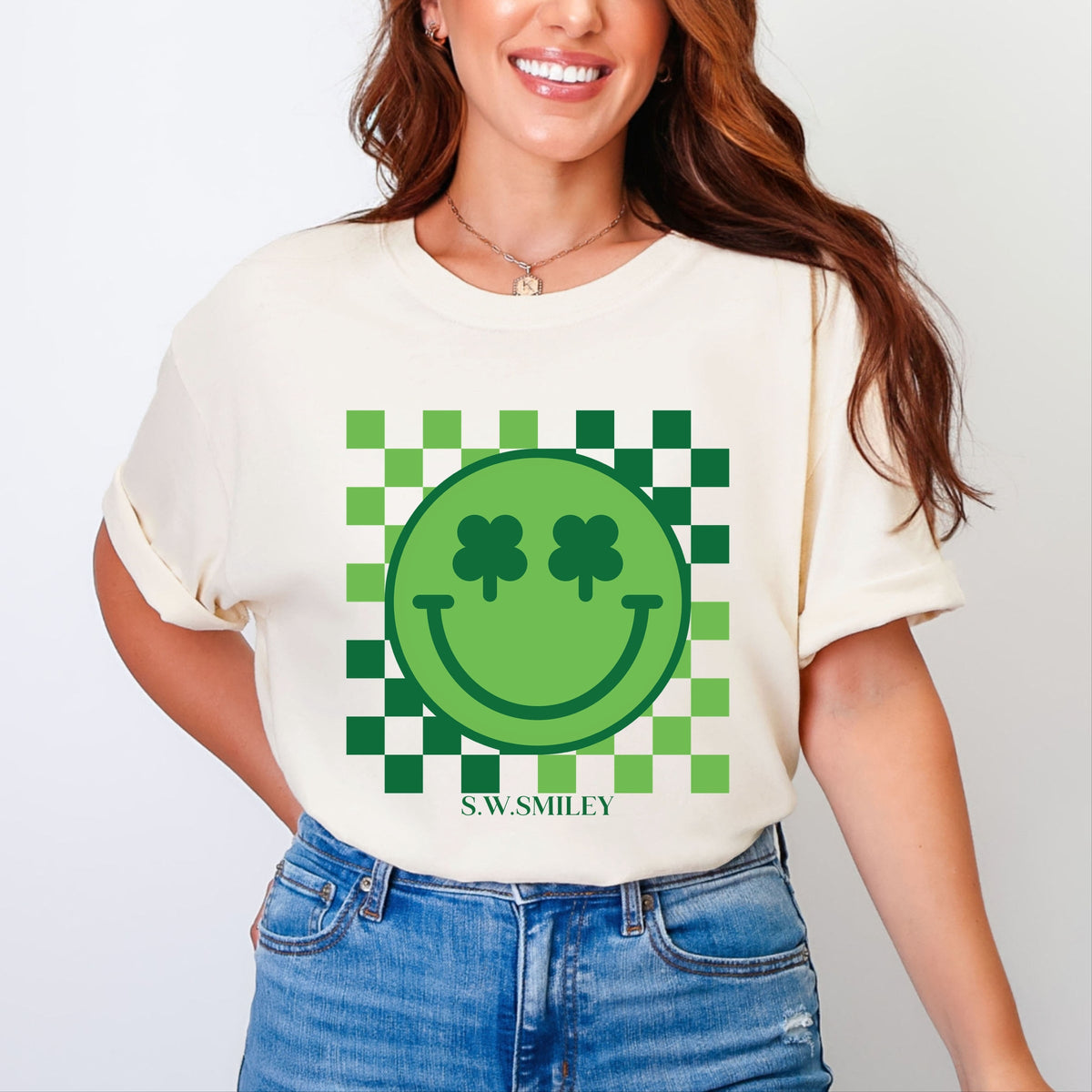 S.W.Smiley Clover Eyes Smiley - Women's Garment Dyed Graphic T-Shirt