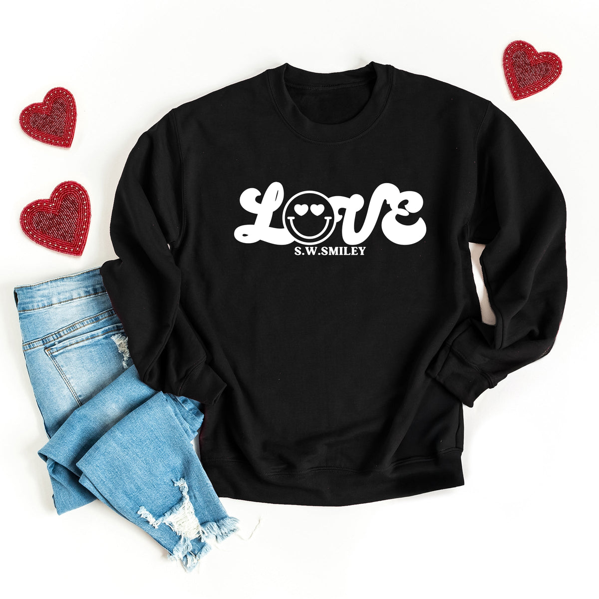 S.W.Smiley Love Cursive - Women's Graphic Sweatshirt