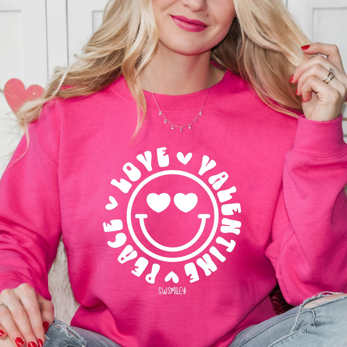 S.W.Smiley Peace Love Valentine Smiley - Women's Graphic Sweatshirt