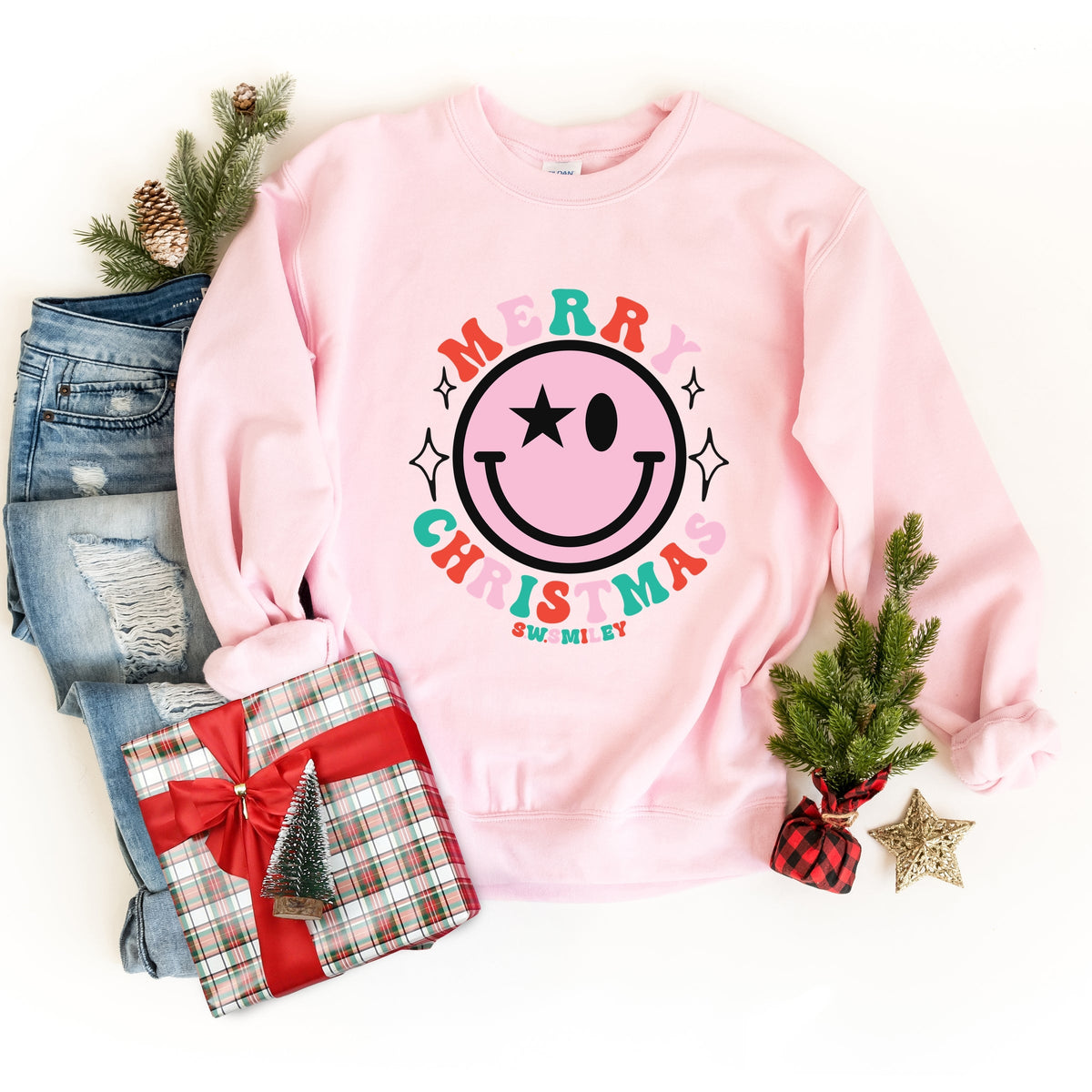 S.W.Smiley Merry Christmas Smiley - Women's Graphic Sweatshirt