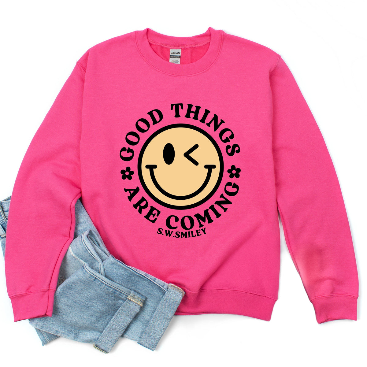S.W.Smiley Good Things Are Coming Smiley Face - Women's Graphic Sweatshirt