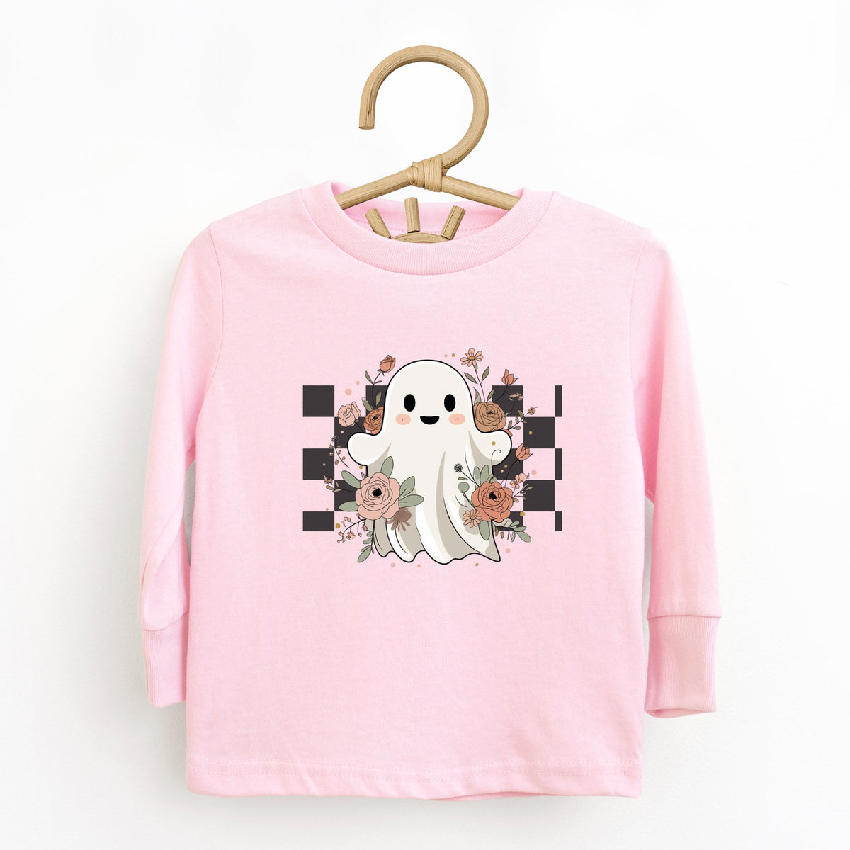 Checkered Ghost Rose - Kids Toddler Long Sleeve Tee and Kids Youth Long Sleeve Tee