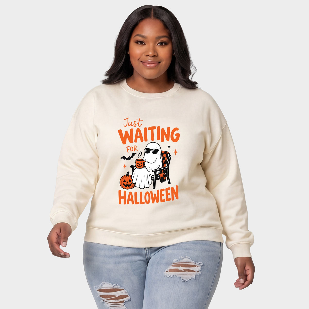Just Waiting For Halloween Ghost - Women's Plus Sized Graphic Sweatshirt