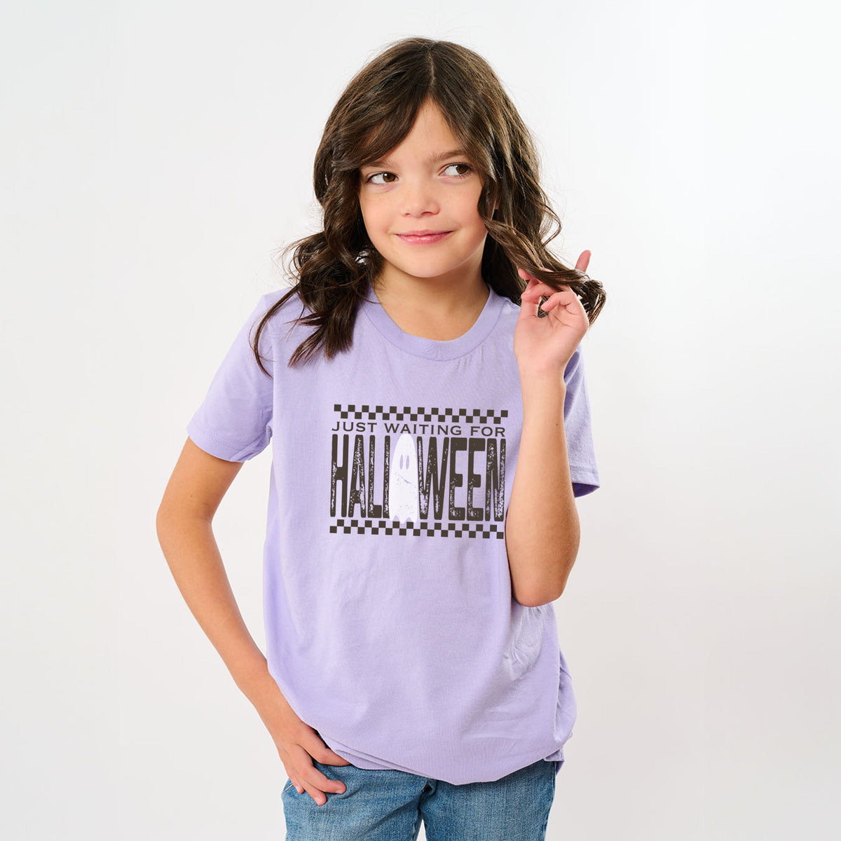 Just Waiting For Halloween Checkered - Youth Short Sleeve Graphic T-Shirt