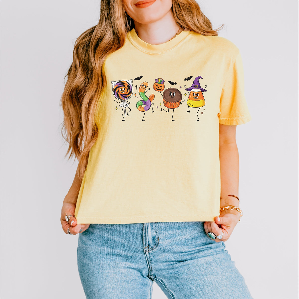 Candy Stick Figures - Women's Boxy Crop Top Graphic T-Shirt