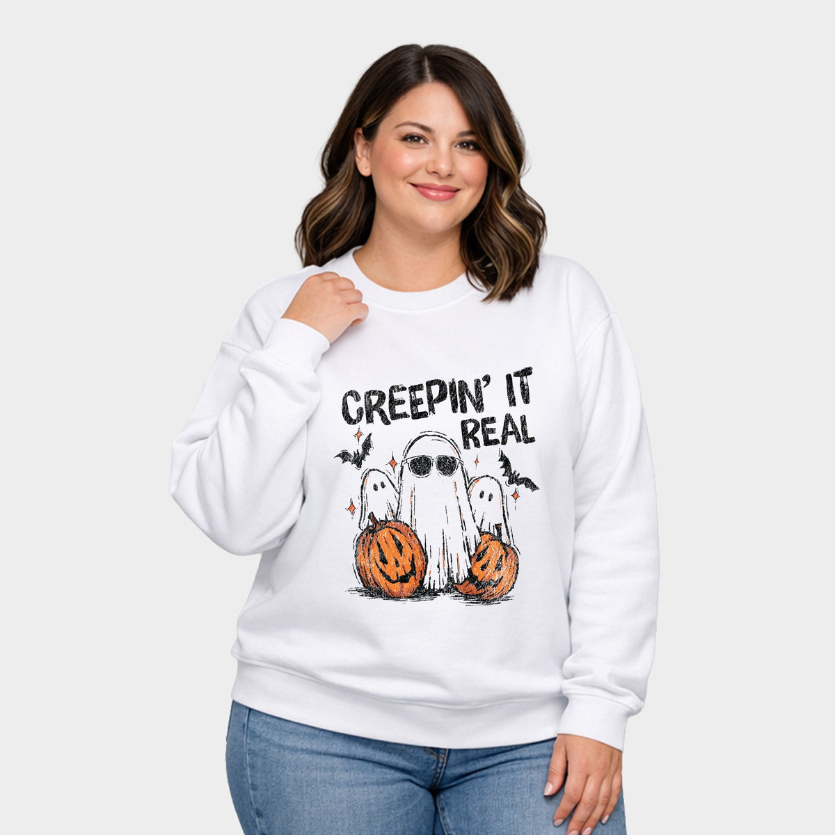 Creepin it Real Ghosts - Women's Plus Sized Graphic Sweatshirt