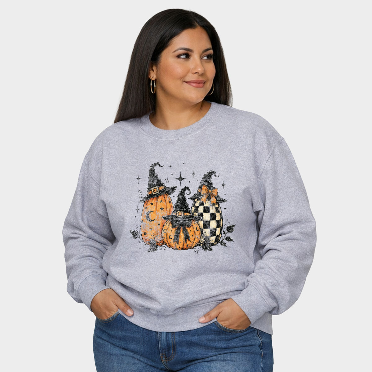 Witch Hat Pumpkins - Women's Plus Sized Graphic Sweatshirt