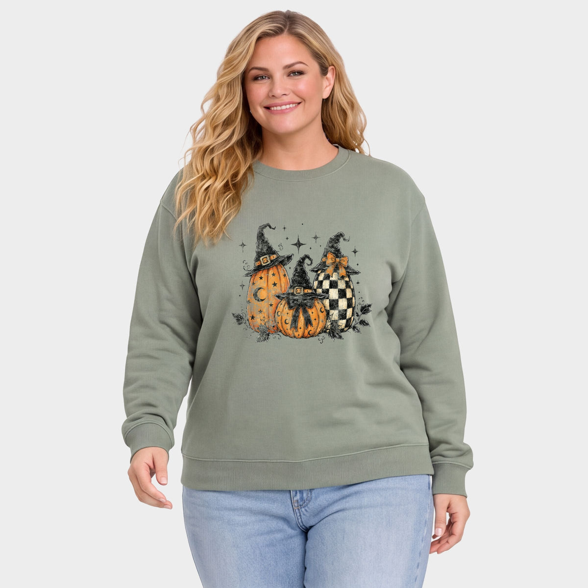 Witch Hat Pumpkins - Women's Plus Sized Graphic Sweatshirt
