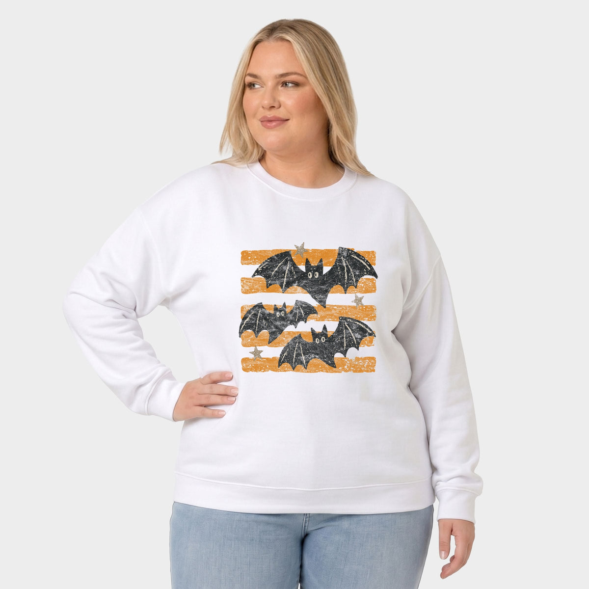 Bats Orange Stripes - Women's Plus Sized Graphic Sweatshirt