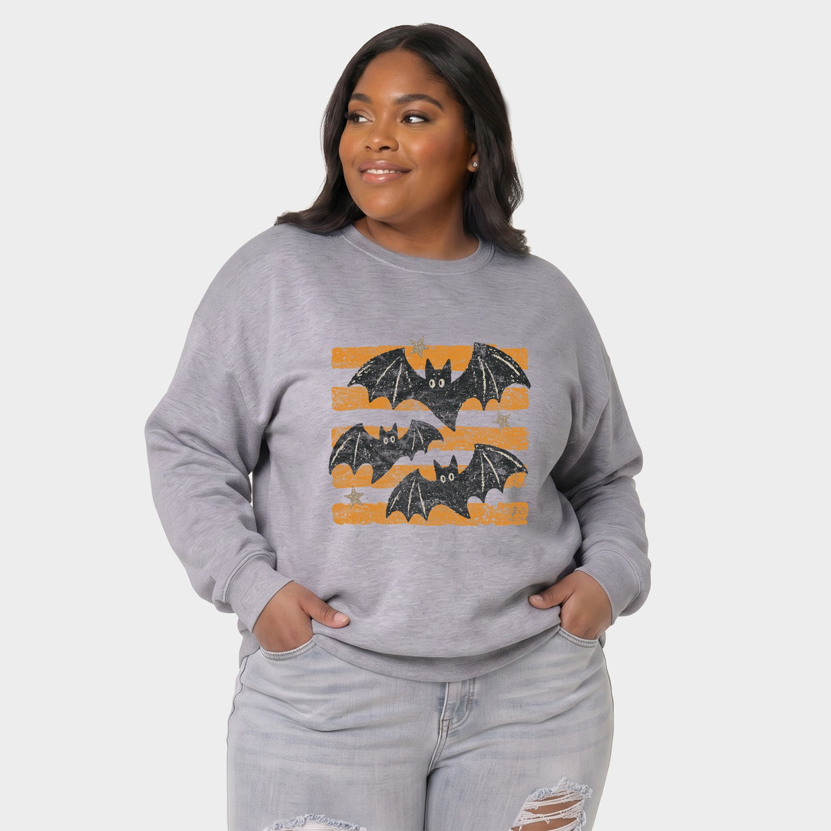 Bats Orange Stripes - Women's Plus Sized Graphic Sweatshirt