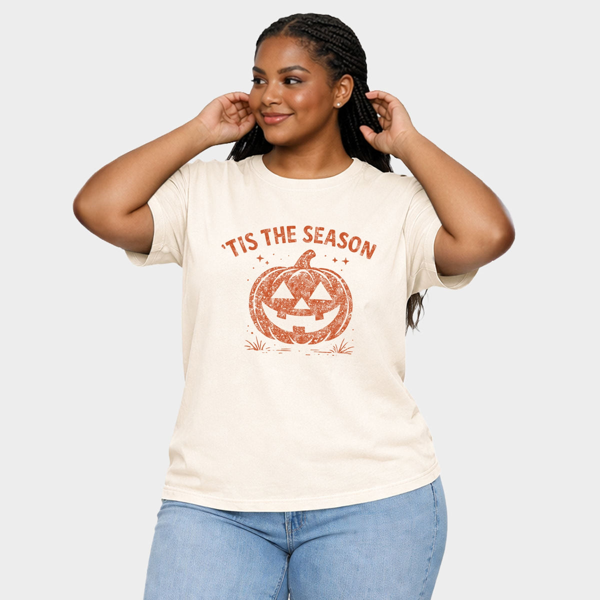 Tis The Season Jack O Lantern - Women's Plus Sized Garment Dyed Graphic T-Shirt