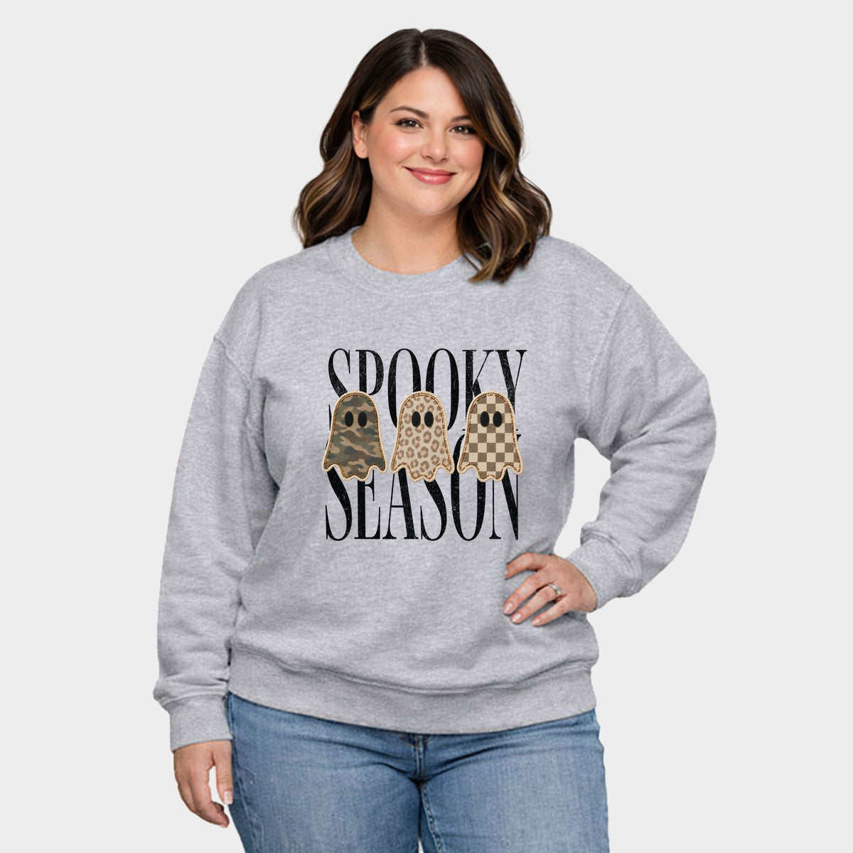 Spooky Season Patterned Ghosts PRINT - Women's Plus Sized Graphic Sweatshirt