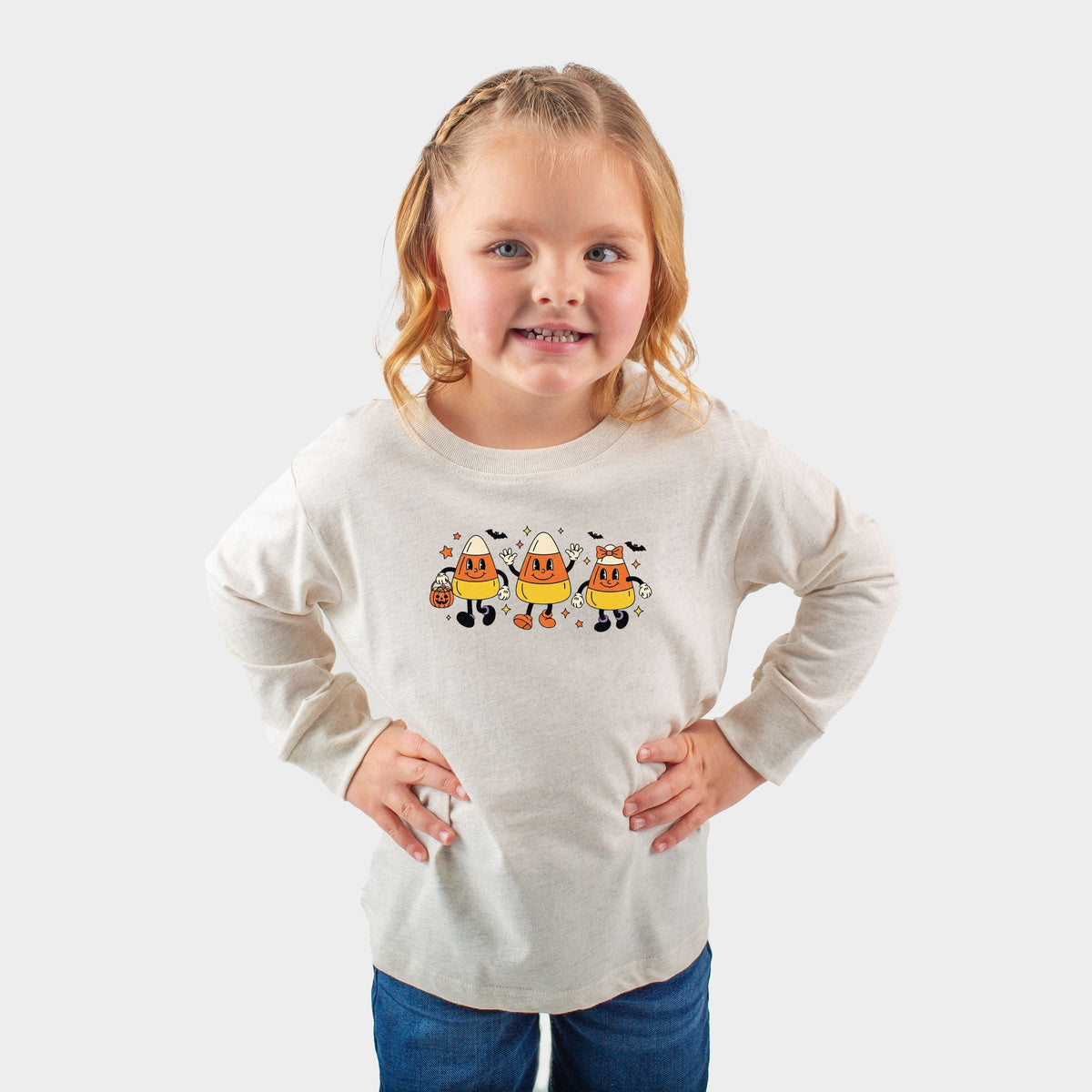 Candy Corn Retro Characters - Toddler Long Sleeve Graphic Tee