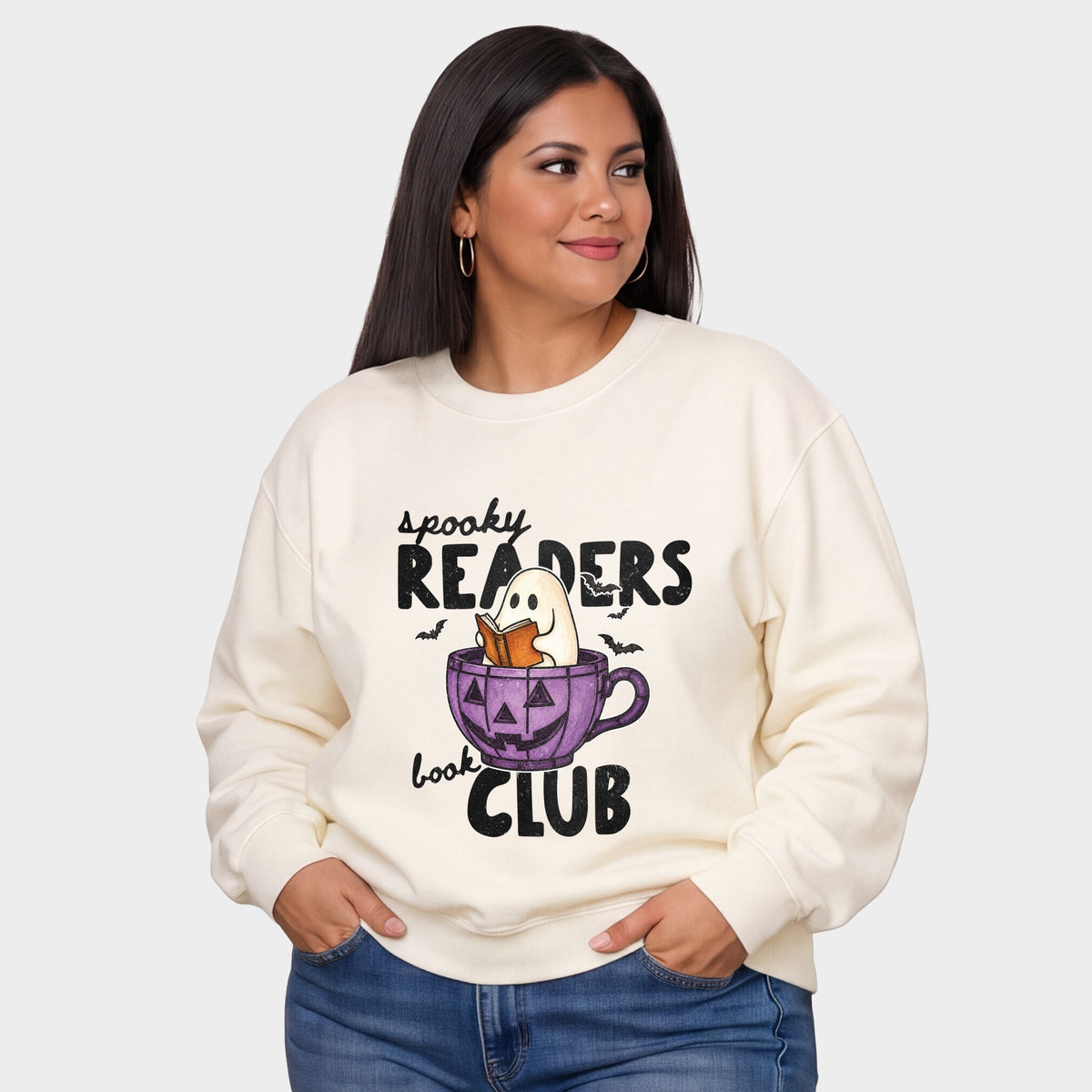 Spooky Reader's Book Club Ghost - Women's Plus Sweatshirt