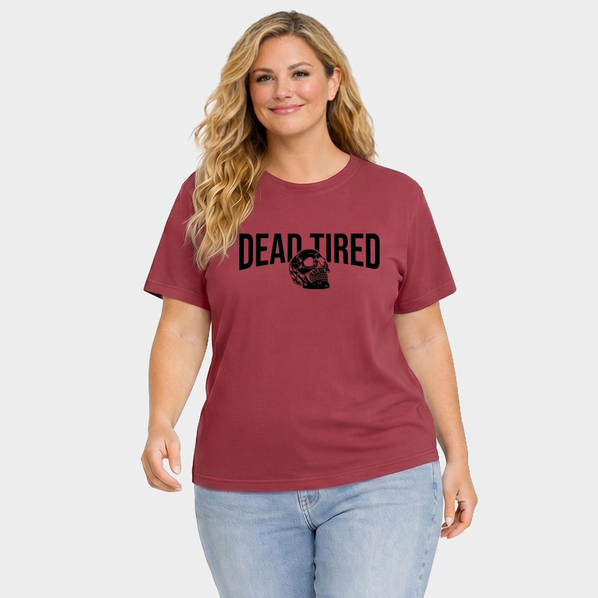Dead Tired Skull - Women's Plus Garment Dyed Tee