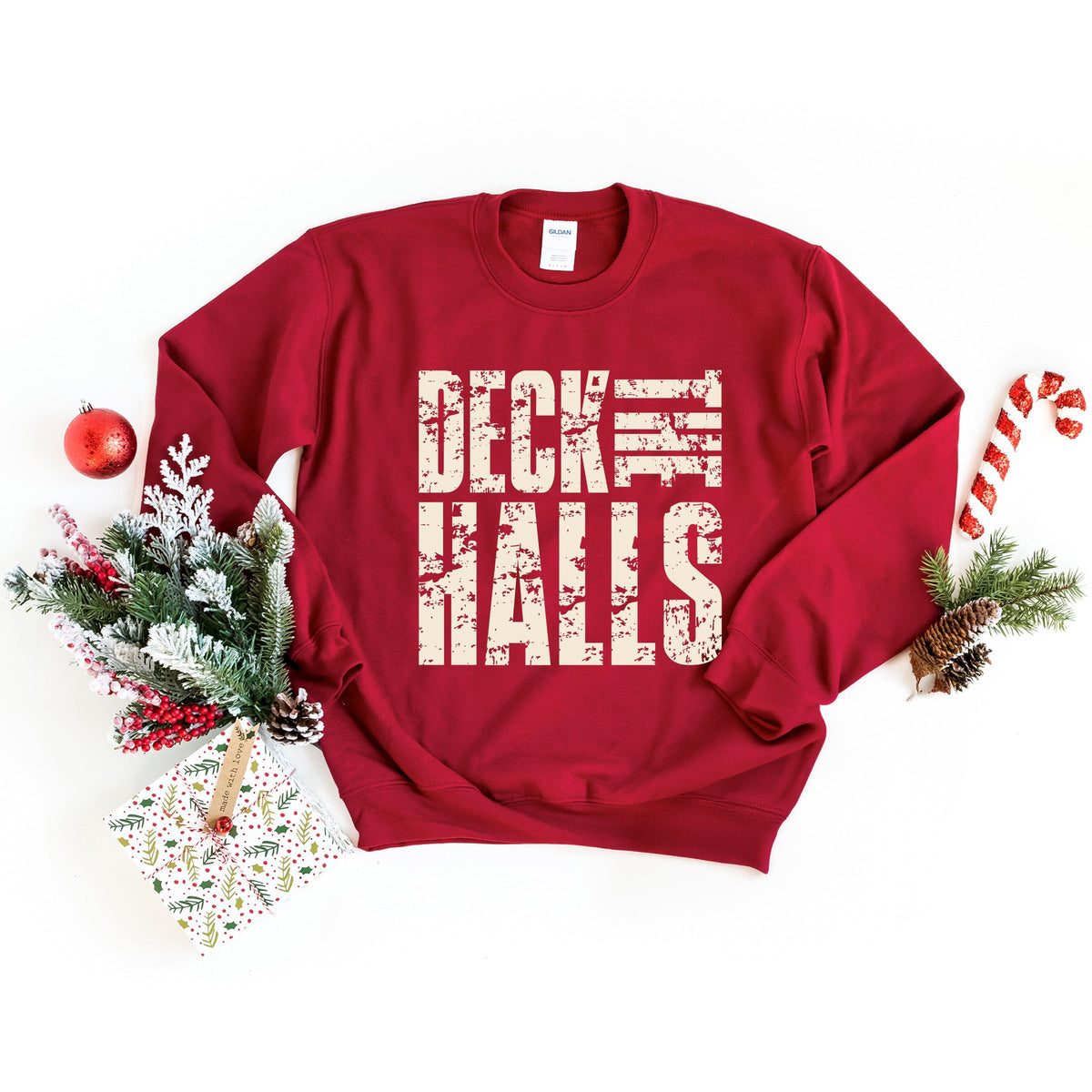 Deck the Halls Block Distressed - Women's Graphic Sweatshirt
