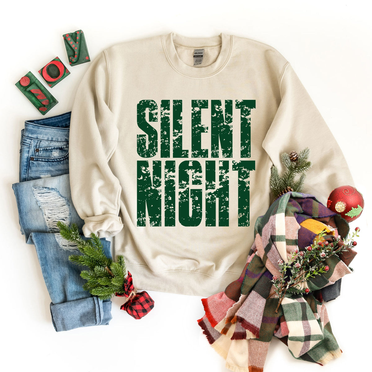 Silent Night Block Distressed - Women's Graphic Sweatshirt