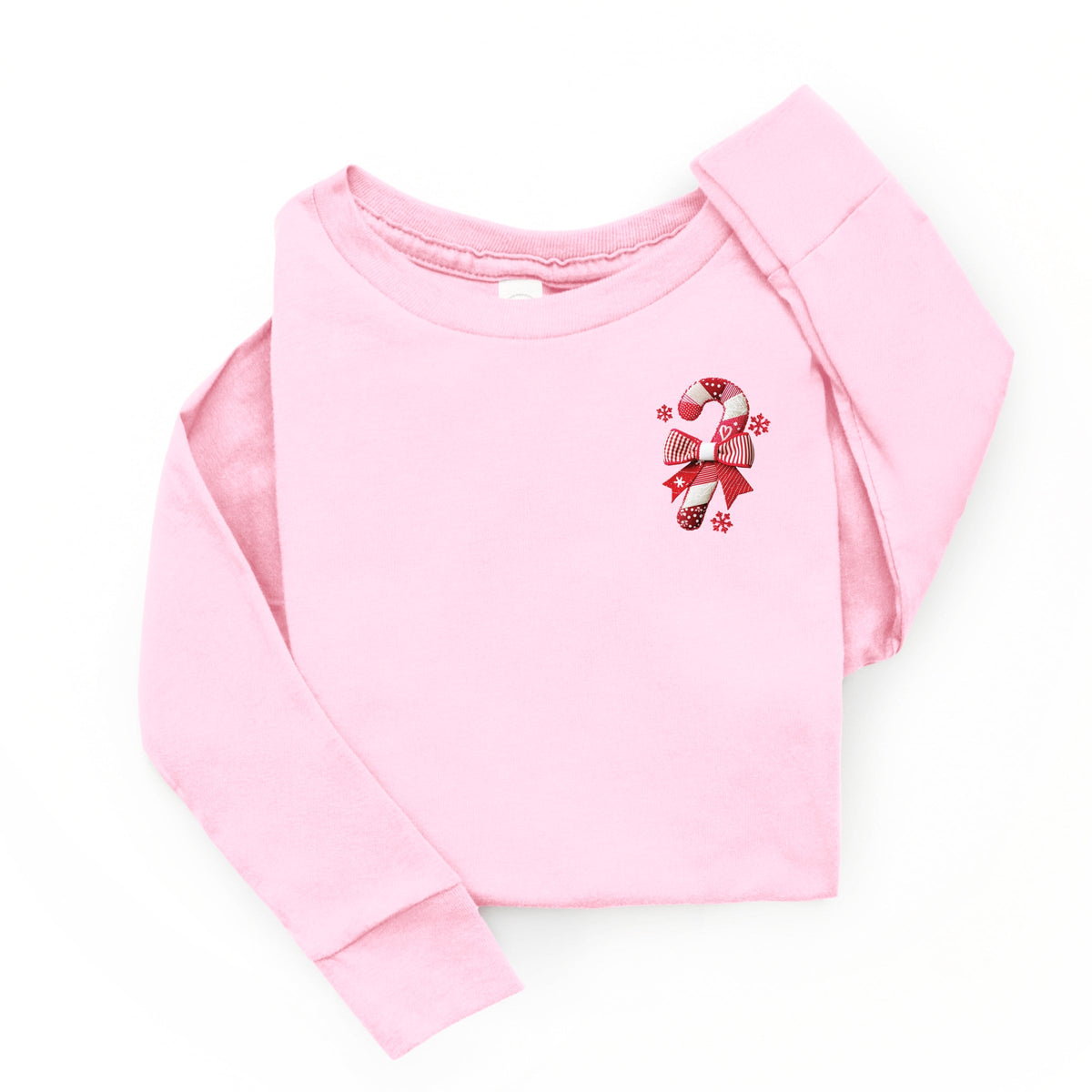 Candy Cane Bow Patchwork Print - Toddler Long Sleeve Graphic Tee