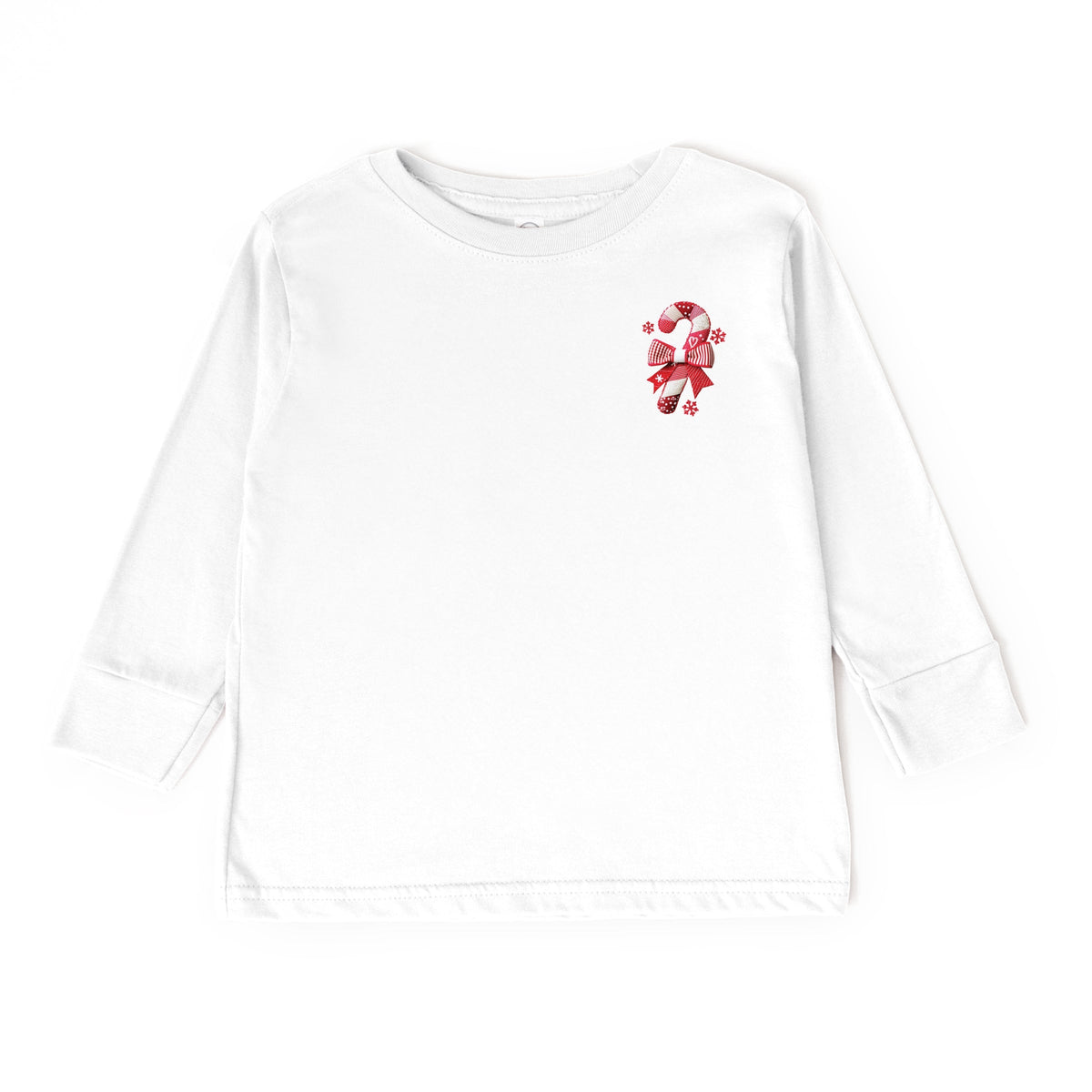 Candy Cane Bow Patchwork Print - Toddler Long Sleeve Graphic Tee