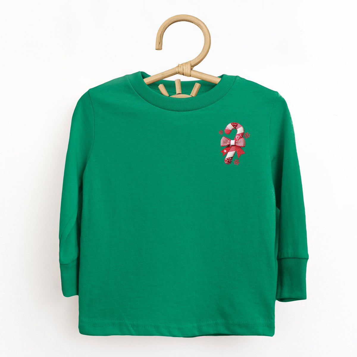 Candy Cane Bow Patchwork Print - Toddler Long Sleeve Graphic Tee