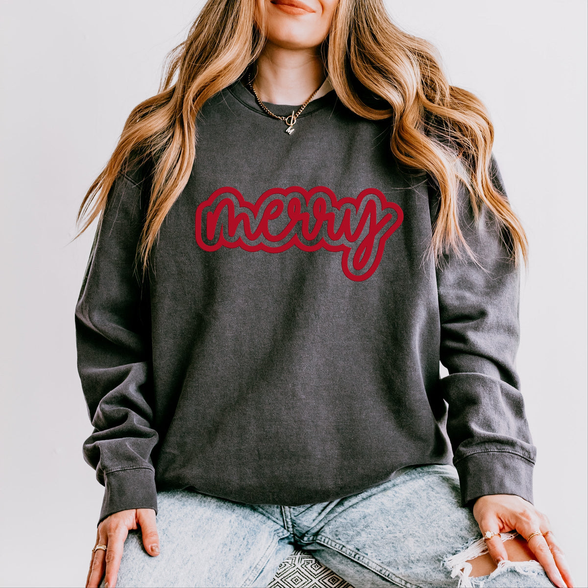 Merry Outline Puff - Women's Lightweight Garment Dyed Sweatshirt