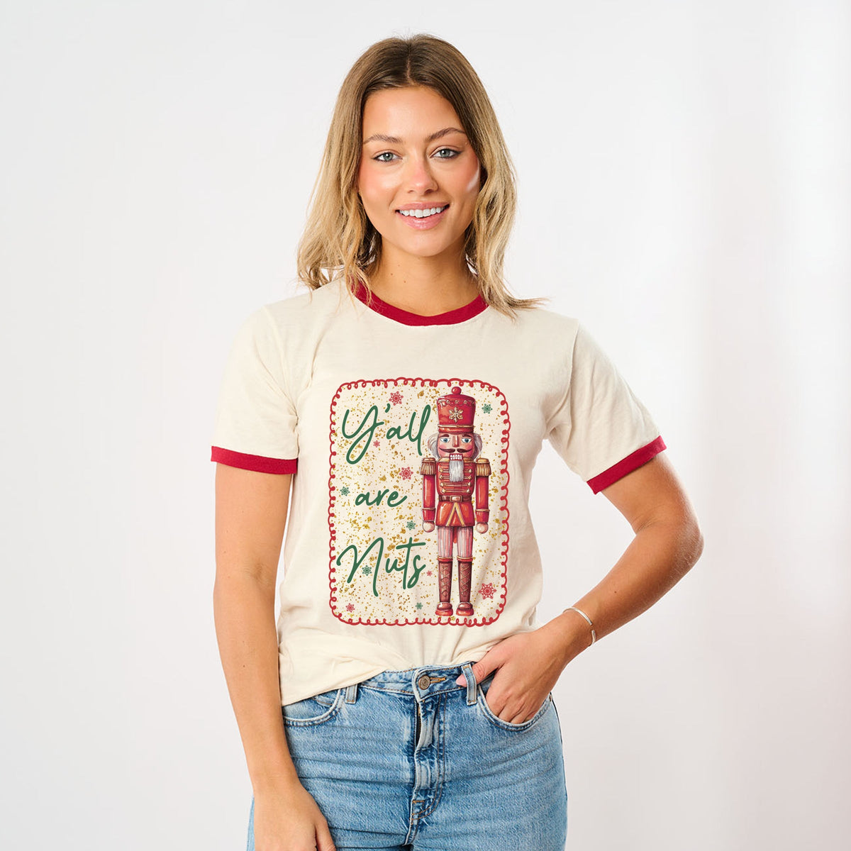 Y'all Are Nuts Nutcracker - Women's Ringer Graphic T-Shirt